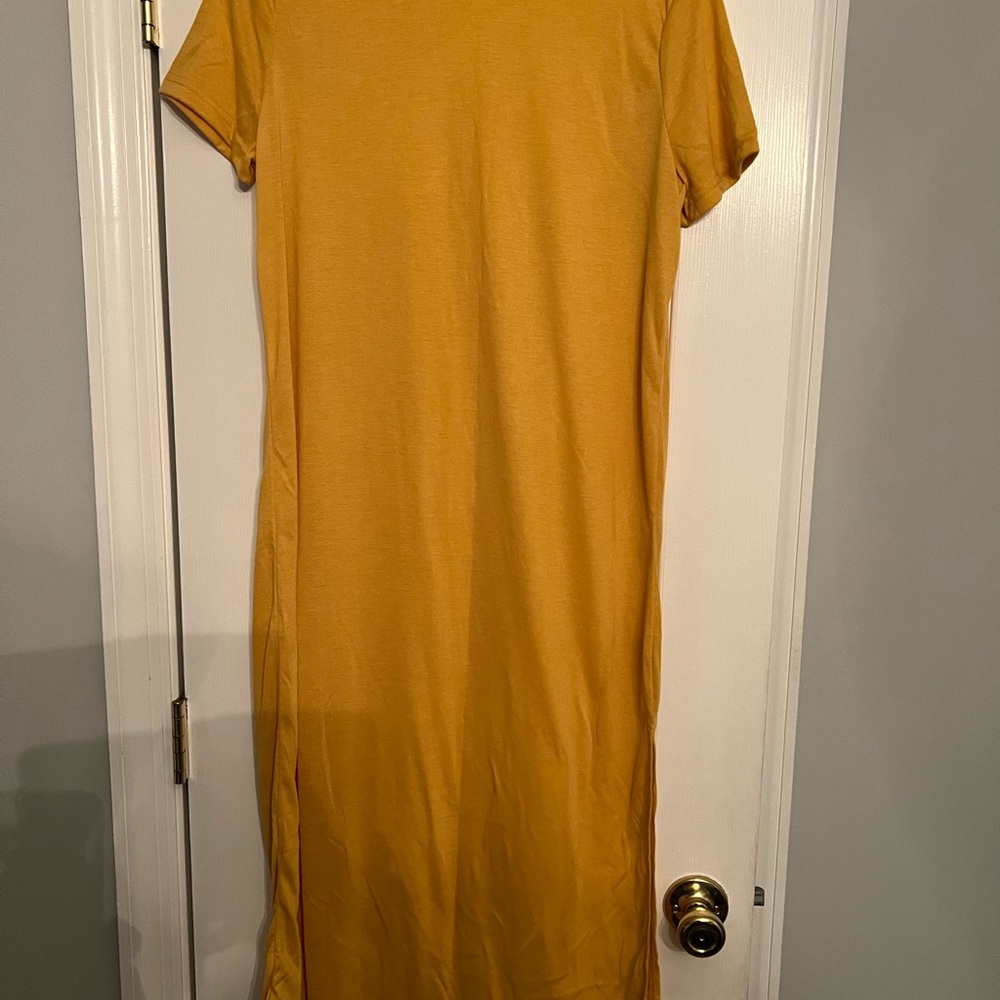 SHEIN Yellow Raglan Short Sleeve Midi Dress